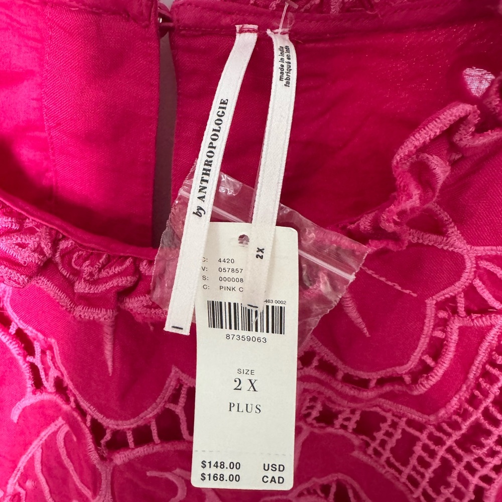 Anthropologie Vibrant Pink Embroidered Blouse - Picture 3 of 3